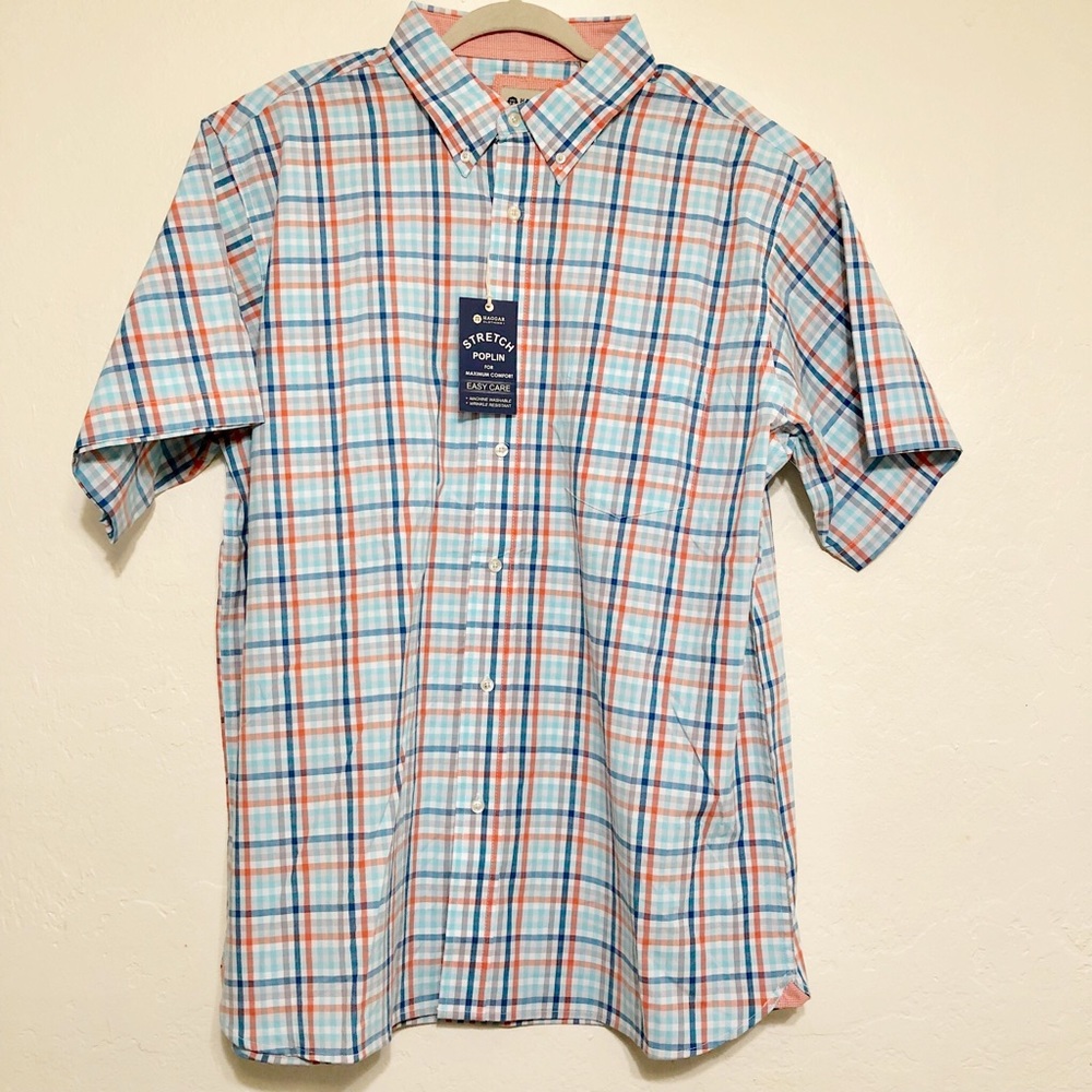 Haggar Men’s Casual Shirt Short Sleeve Plaid Shirt